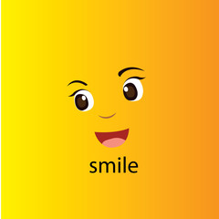 Smile icon template design. Smiling emoticon vector logo on yellow background. Face line art style - Vector