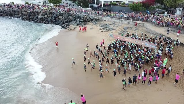 Start of the swimming phase of Triathlon