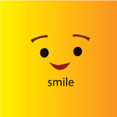 Smile icon template design. Smiling emoticon vector logo on yellow background. Face line art style - Vector