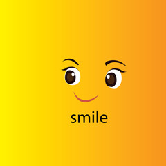 Smile icon template design. Smiling emoticon vector logo on yellow background. Face line art style - Vector