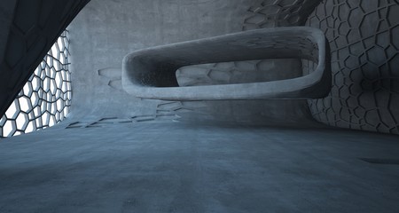 Abstract white and concrete interior. 3D illustration and rendering.