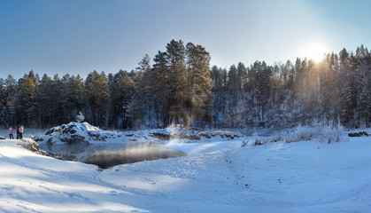 Winter snow-covered and frosty Altai. Altai blue eyes