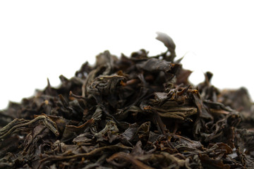 black tea, large leaf on a white background