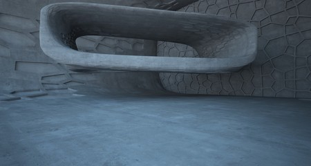 Abstract white and concrete interior. 3D illustration and rendering.