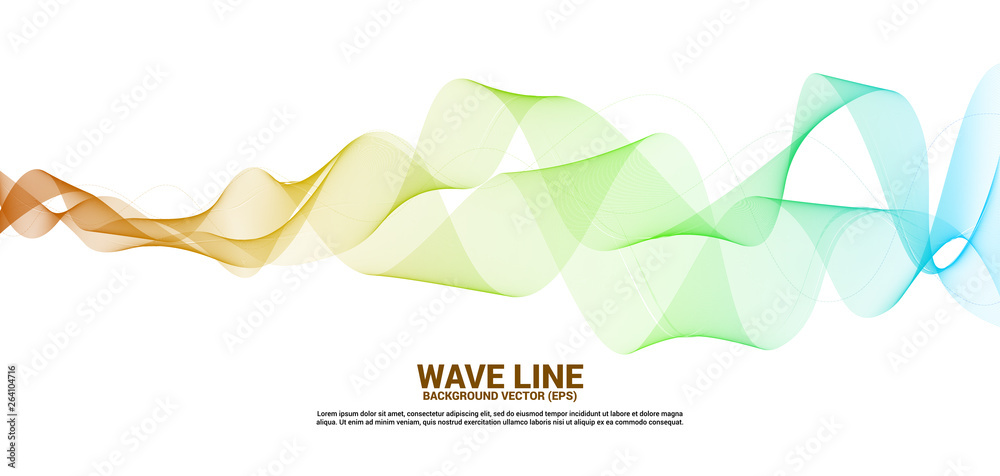 Poster yellow and orange sound wave line curve on white background. element for theme technology futuristic