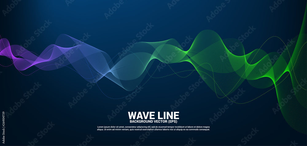 Poster Blue and green Sound wave line curve on dark background. Element for theme technology futuristic vector