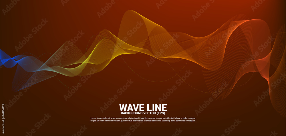 Aufkleber Orange Sound wave line curve on red background. Element for theme technology futuristic vector