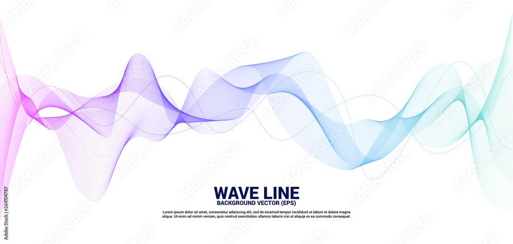 Poster purple and blue sound wave line curve on white background. element for theme technology futuristic v