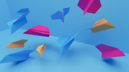 paper airplanes flying. 3D illustration