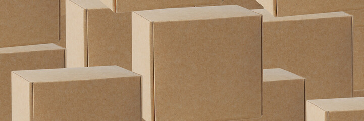 Background of cardboard boxes of various sizes and shapes.