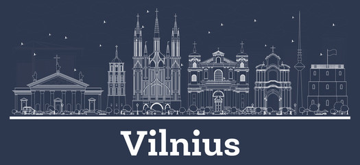 Outline Vilnius Lithuania City Skyline with White Buildings. - obrazy, fototapety, plakaty