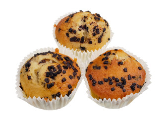 Homemade soft sweet  Easter  muffins with chocolate  in paper plates isolated