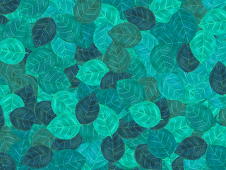 葉っぱで埋め尽くされた背景（水彩イラスト）