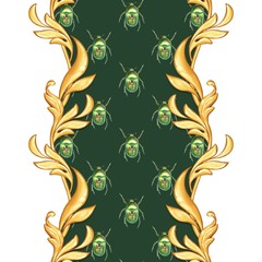 Golden baroque seamless border. Classic pattern with beetles