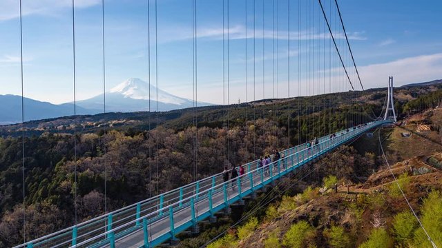 Time lapse of people crossing Mishima Sky Walk, Japan