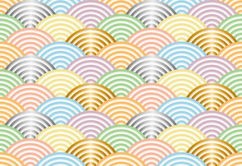 Obraz premium 和風模様 淡色に金銀の青海波パターン BG