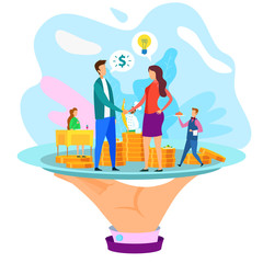 Businesswoman Businessman Shake Hand Catering Cafe