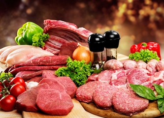 Fresh Raw Meat Background with vegetables