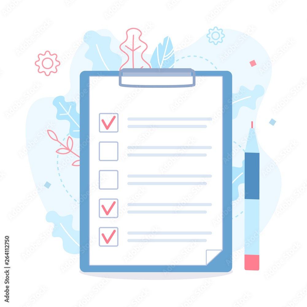 Canvas Prints the checklist on a clipboard paper and pen. time management concept. flat vector illustration.
