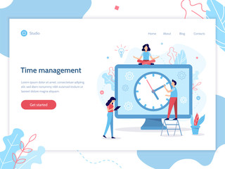 Time management. Work planning, setting tasks. Web banner design template with flat vector illustration.
