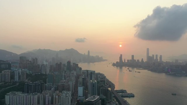 4k footage - Aerial view of Hong Kong City from Lei Yu Mun. 