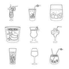 Vector design of beverage and ice icon. Collection of beverage and shaker vector icon for stock.