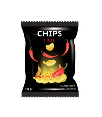 Potato chips bag with chili, vector illustration