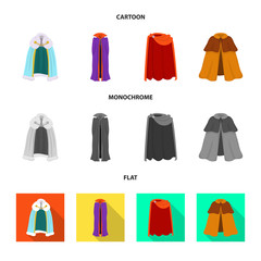 Vector illustration of material and clothing icon. Set of material and garment stock vector illustration.
