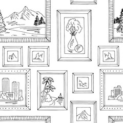 Picture frame graphic black white seamless pattern background illustration vector