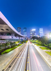 Modern urban road traffic and buildings