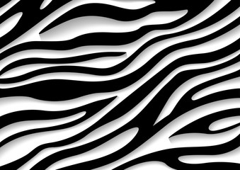 Black and White Zebra Pattern with Three-dimensional Effect - Animal Structure Background in Abstract Illustration, Vector Graphic
