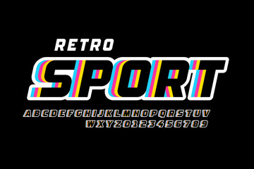 Retro sport style font design, alphabet letters and numbers