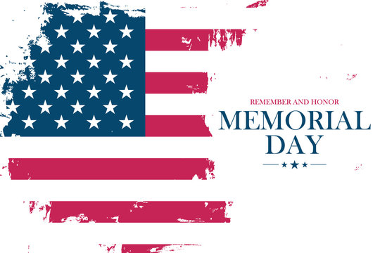 USA Memorial Day holiday banner with United States national flag brush stroke background. Vector illustration.