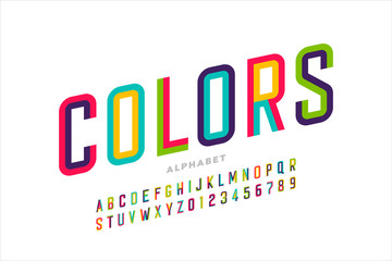 Modern style colorful font design, alphabet letters and numbers