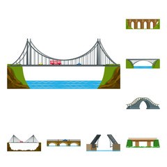 Obraz premium Vector illustration of bridgework and bridge sign. Set of bridgework and landmark stock symbol for web.