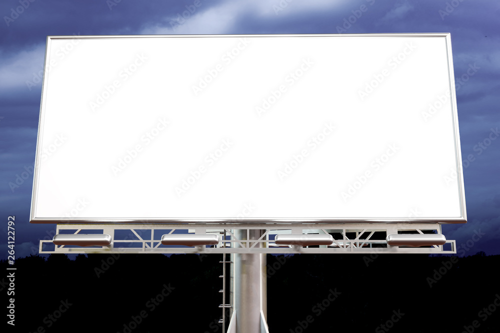 Wall mural 3d rendering of blank billboard (empty advertisement) with clouds. empty mockup template