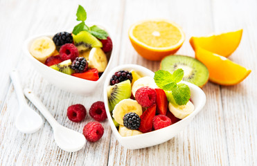 Bowls with fruits salad