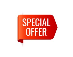 Red Vector Banner Ribbon on white background, left bookmark.