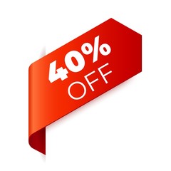 Red Vector Banner Ribbon on white background, left bookmark.