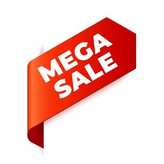 Red Vector Banner Ribbon on white background, left bookmark.