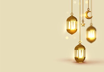 Beige Background 3d design is Arabian vintage decorative hanging lamp are on fire