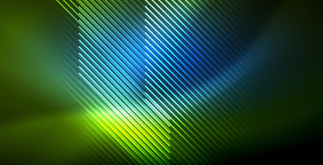 Neon glowing wave, magic energy and light motion background