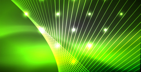 Neon glowing lines, magic energy space light concept, abstract background wallpaper design