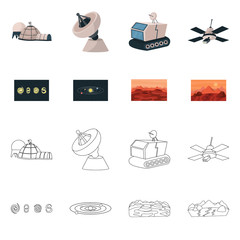 Vector illustration of astronomy and technology  sign. Set of astronomy and sky stock vector illustration.