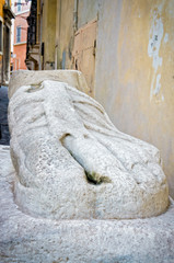 Marble Foot Street in Rome Italy