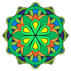 Colored mandala for color book. Symmetrical pattern in the circl