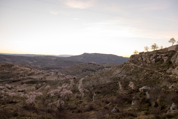 Mountains around Morella in els ports during sunset