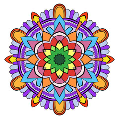 Colored mandala for color book. Symmetrical pattern in the circl
