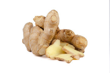 Fresh Ginger roots isolated on white background.