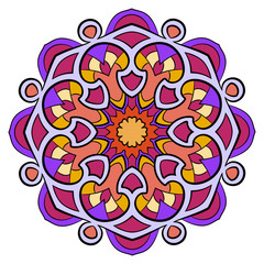 Colored mandala for color book. Symmetrical pattern in the circl